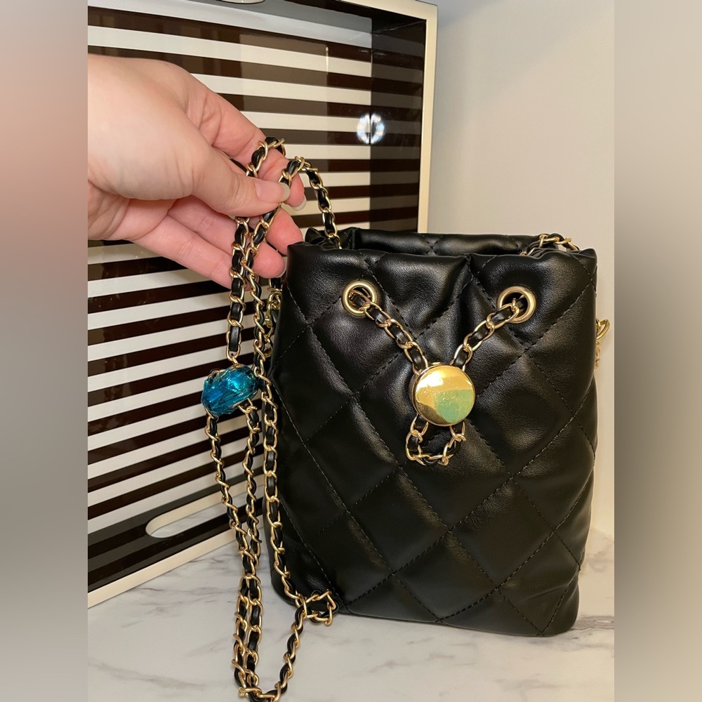 Quilted Black Vegan Leather Crossbody Bag - Picture 4 of 11
